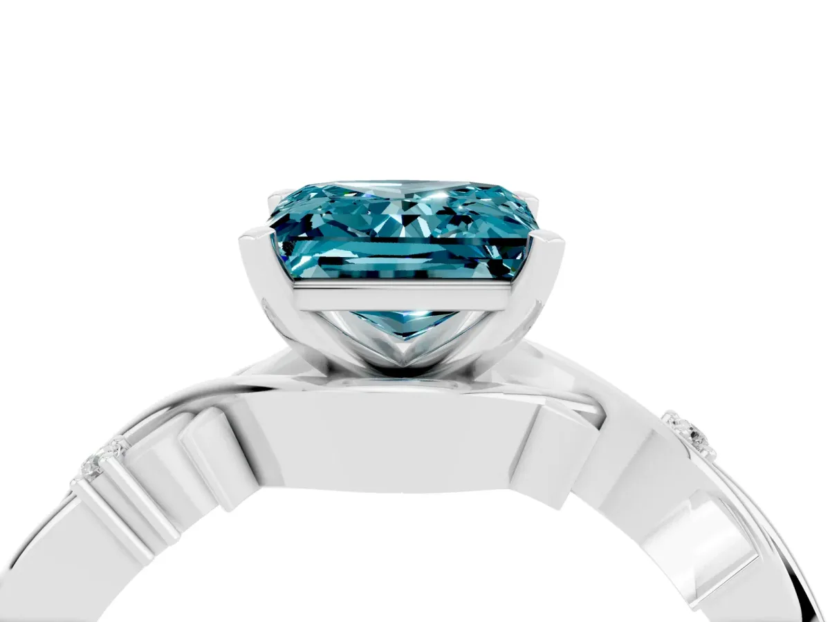 Princess Cut Blue Topaz Solitaire Ring with Twisted Band and Prong Setting Silver
