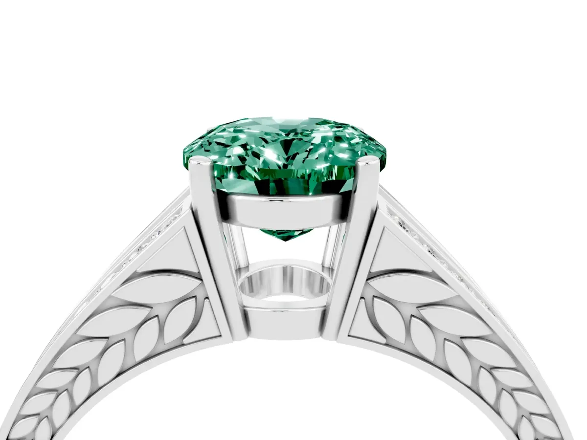 Oval Cut Green Sapphire Split Shank Ring with Pavé Band and Four-Prong Setting White gold