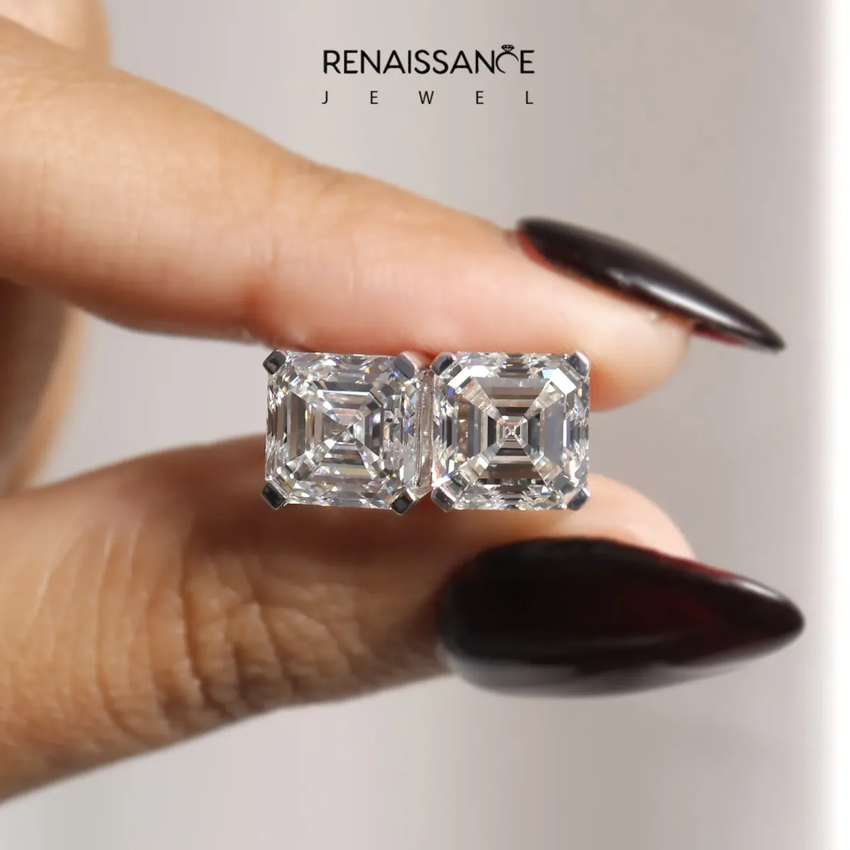 Asscher Cut Diamond Stud Earrings Silver