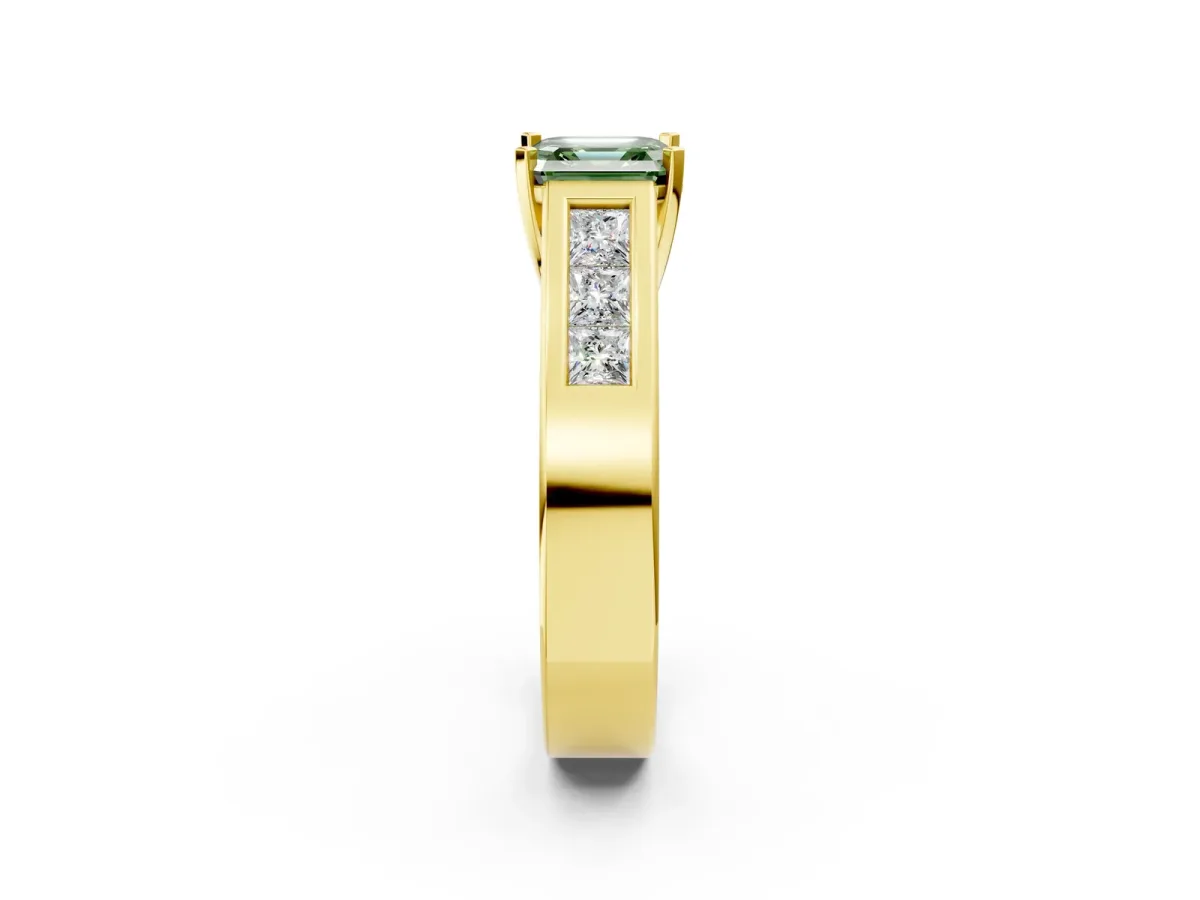 Fancy Green Asscher Cut Cut Channel Set Solitaire Ring with Four-Prong Setting Yellow gold