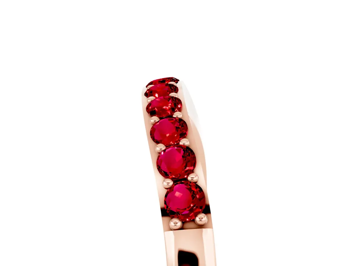 Round Ruby Curved Wedding Band with Channel Setting Rose gold