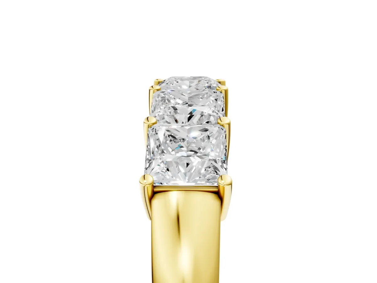 Princess Cut Five-Stone Diamond Band with Prong Setting Yellow gold