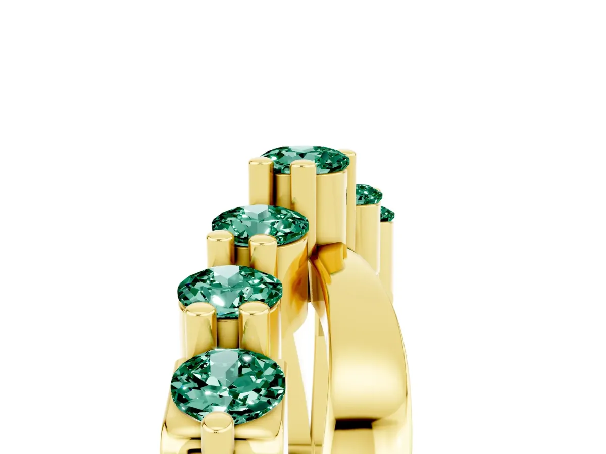 Round Green Sapphire Prong-Set Crossover Band Yellow gold