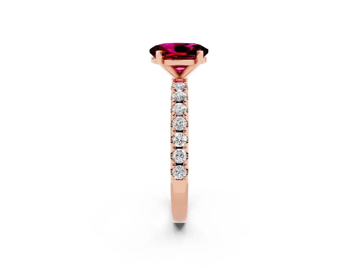 Oval Cut Garnet Solitaire Pavé Band with Four-Prong Setting Rose gold