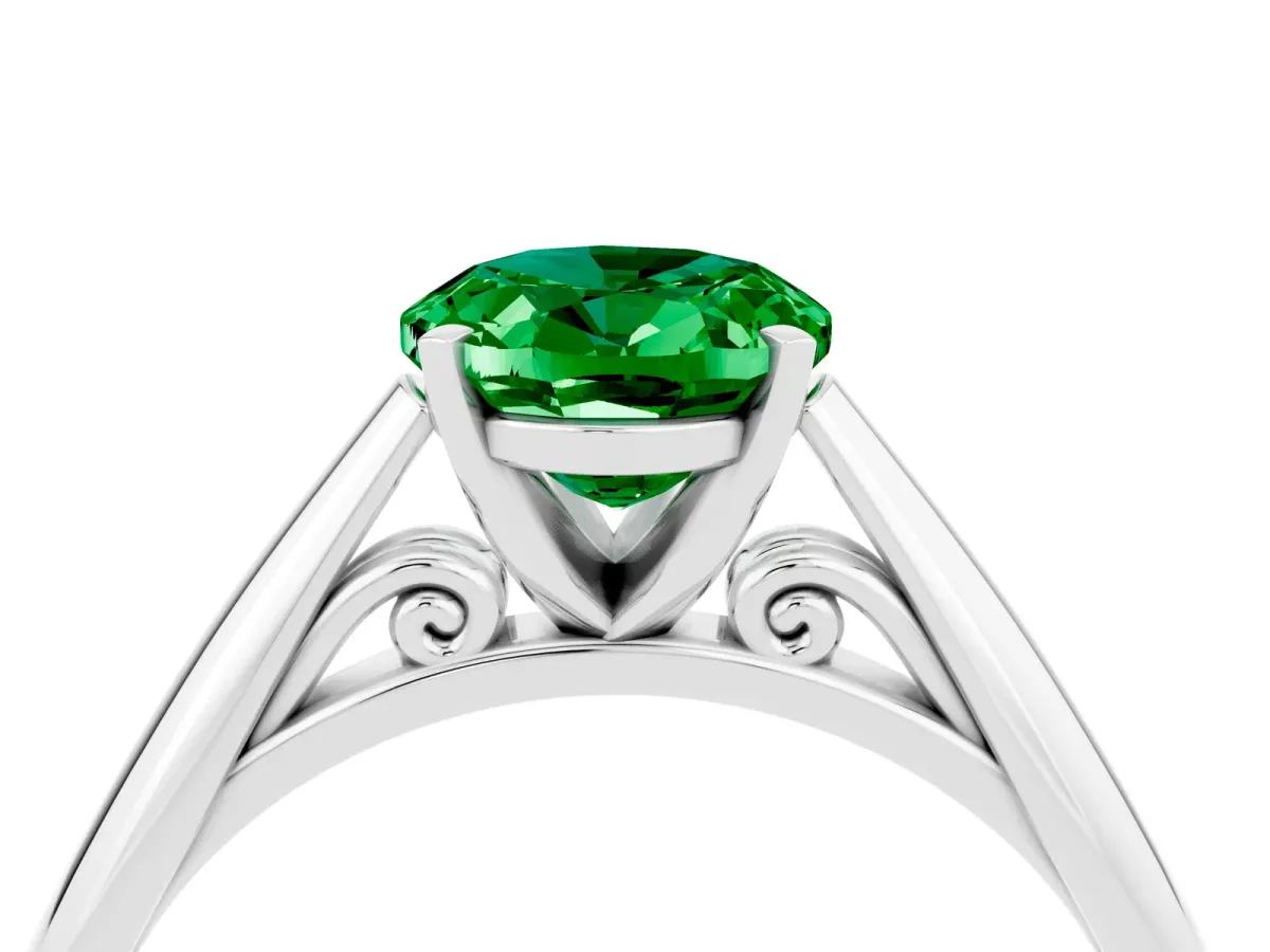 Oval Cut Emerald Solitaire Engagement Ring with Cathedral Setting and Four-Prong Mount White gold