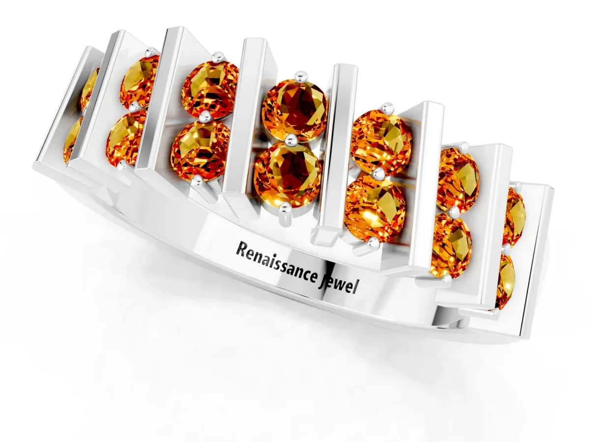 Channel Set Round Citrine Anniversary Band with Vertical Prongs Silver