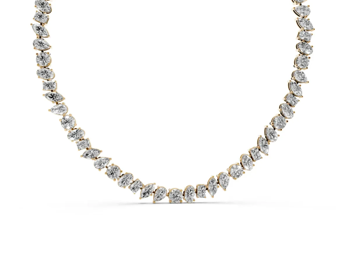 Mixed Shape Diamond Tennis Necklace Yellow gold