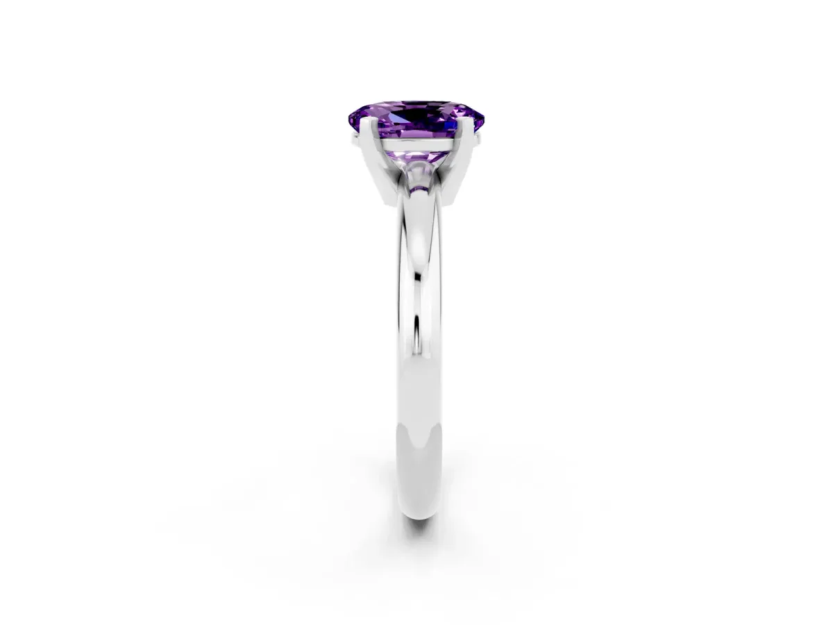Oval Cut Amethyst Solitaire Engagement Ring with Round Band and Four-Prong Setting Silver