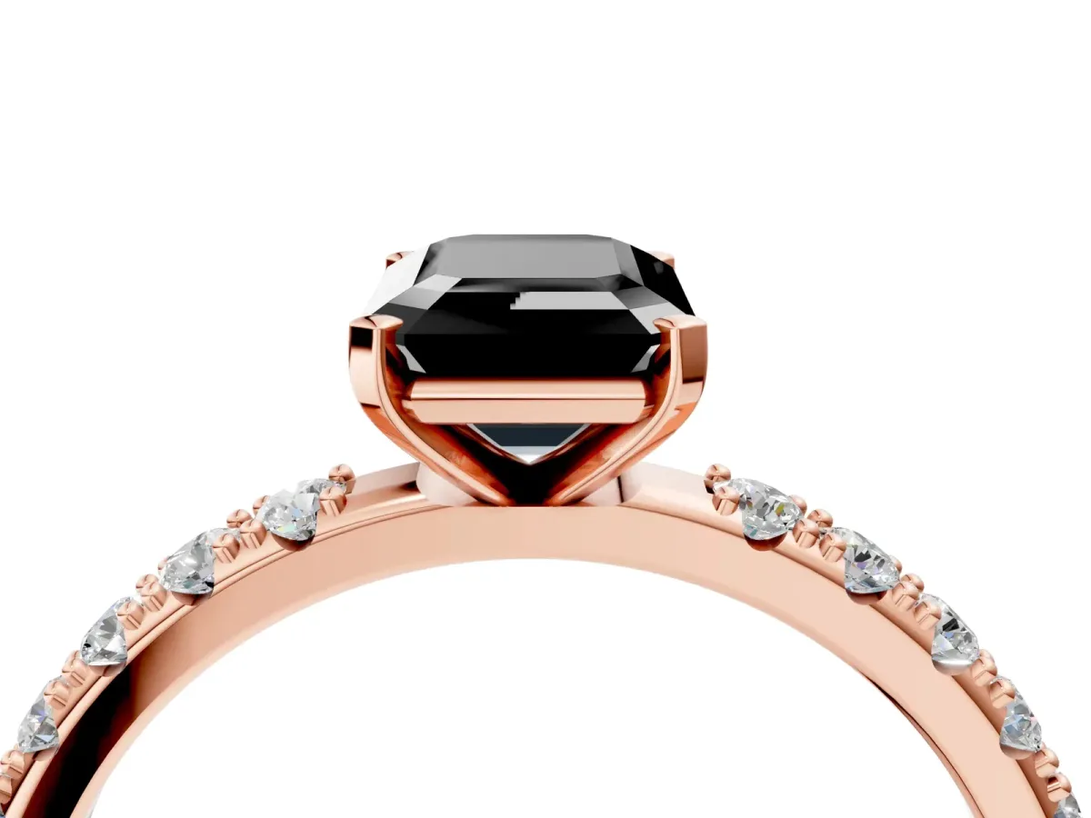 Fancy Black Emerald Cut Diamond Solitaire Pavé Band with Four-Prong Setting Rose gold