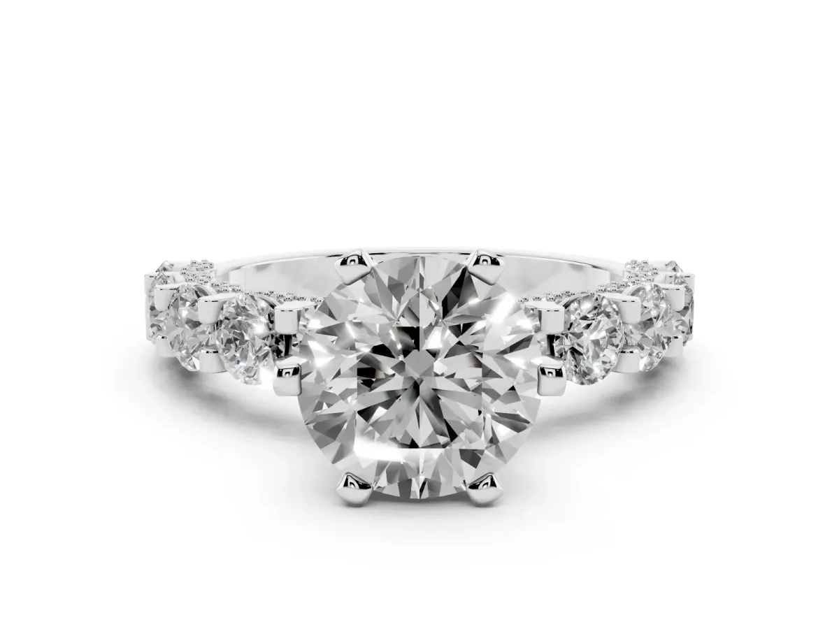 Round Diamond Mens Ring with Graduated Side Stones Silver