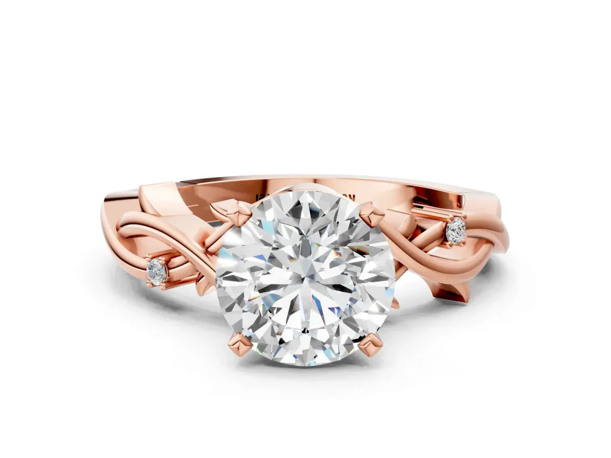 Round Cut Diamond Solitaire Ring with Twisted Band and Prong Setting Rose gold