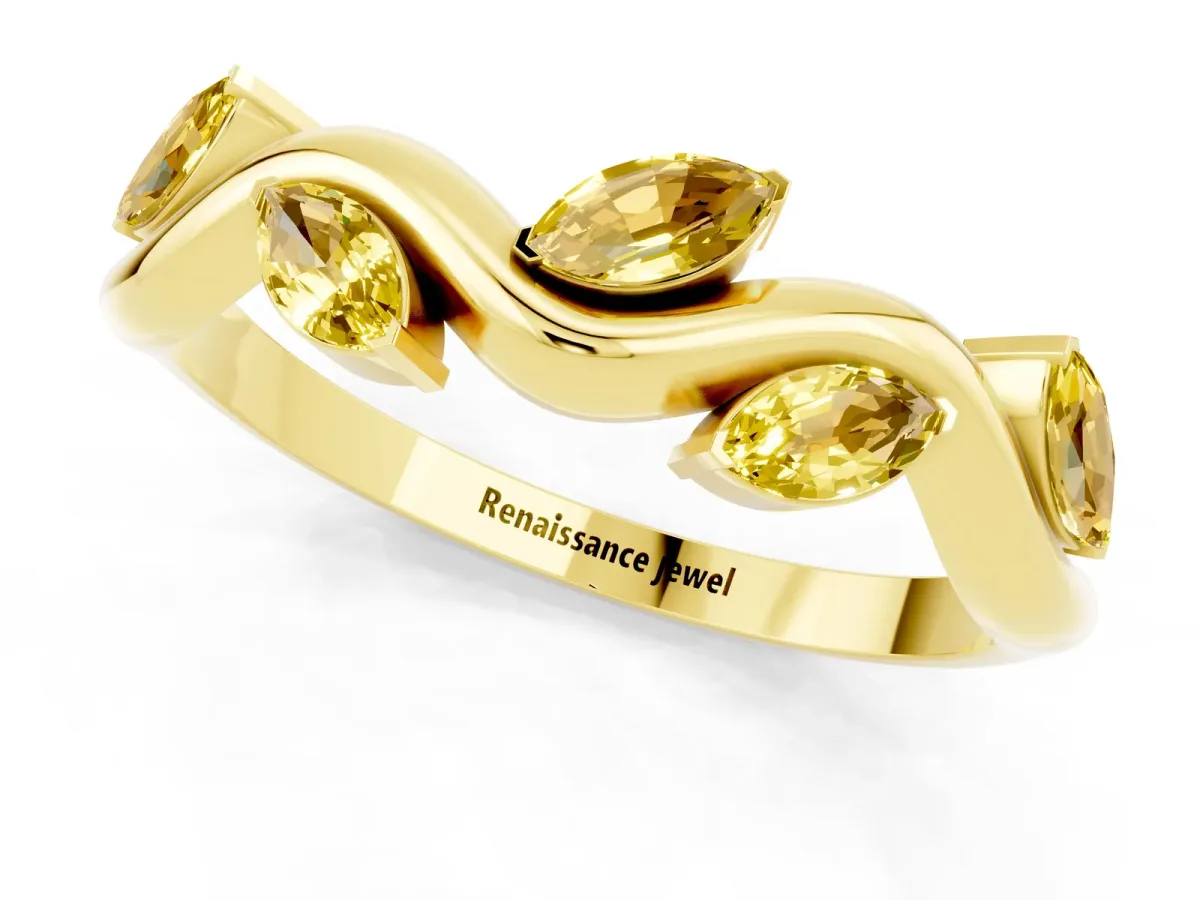 Marquise Yellow Sapphire Twisted Band with Prong Setting Yellow gold