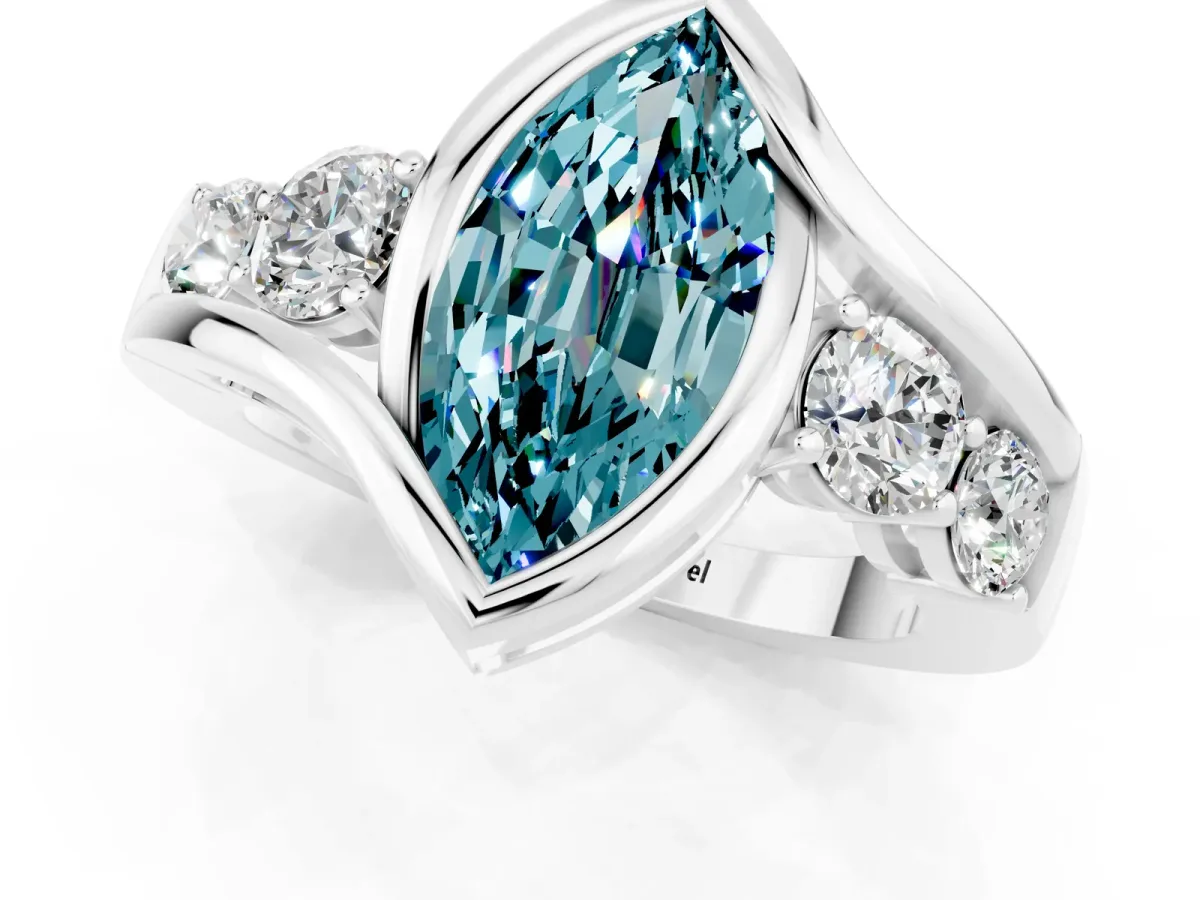 Bezel Set Marquise Cut Blue Topaz Bypass Ring with Round Accents Silver