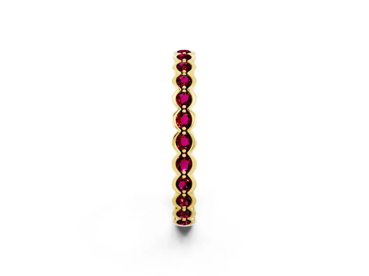 Round Garnet Bezel Set Eternity Band Yellow gold