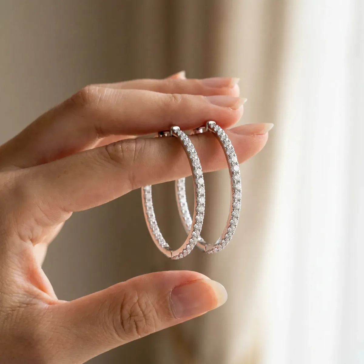 Round Diamond Pave Hoop Earrings with Channel Setting White gold