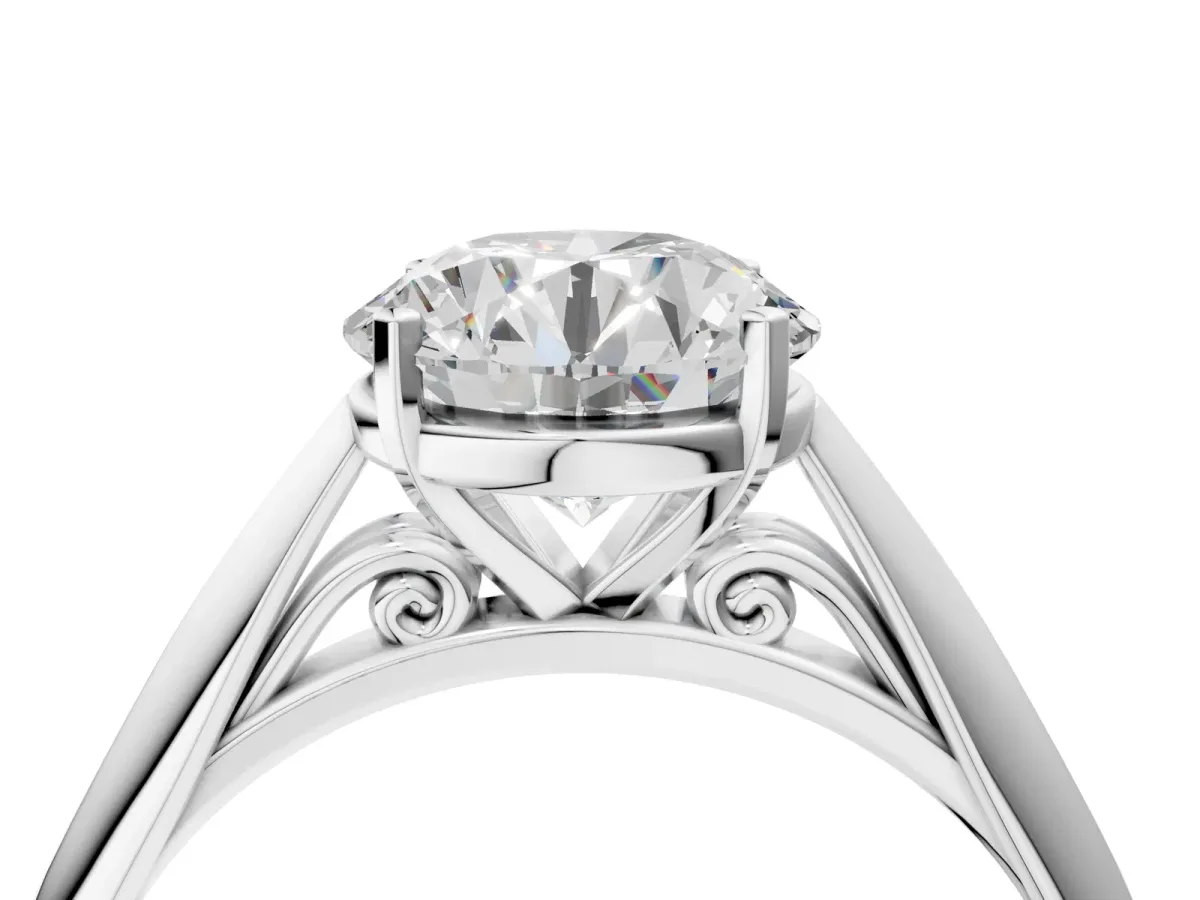 Round Cut Diamond Solitaire Engagement Ring with Cathedral Setting and Four-Prong Mount White gold