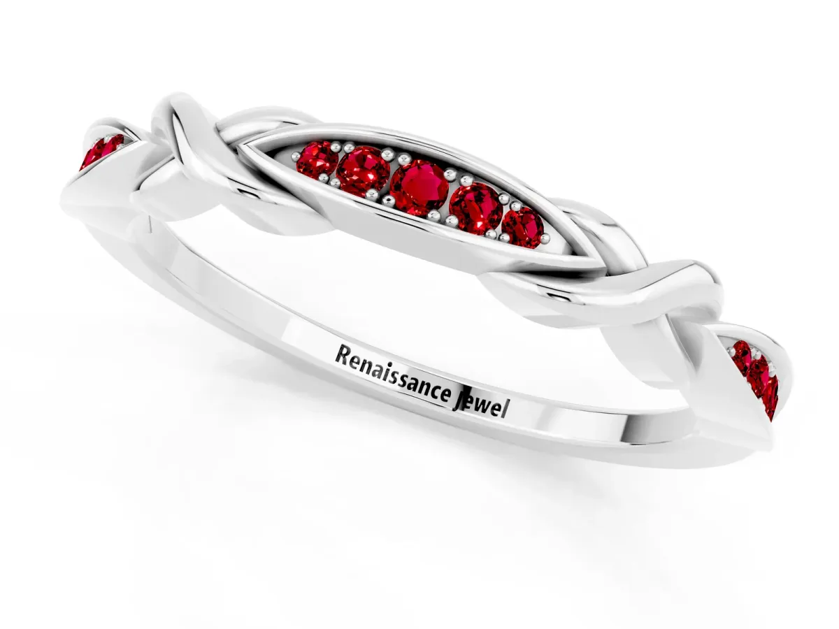 Twisted Marquise Ruby Pavé Band with Shared Prong Setting Silver