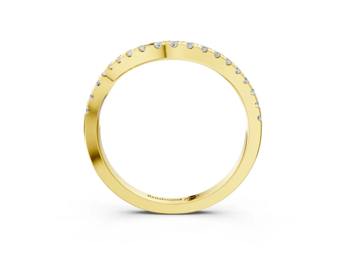 Round Diamond Pavé Twist Band with U-Prong Setting Yellow gold