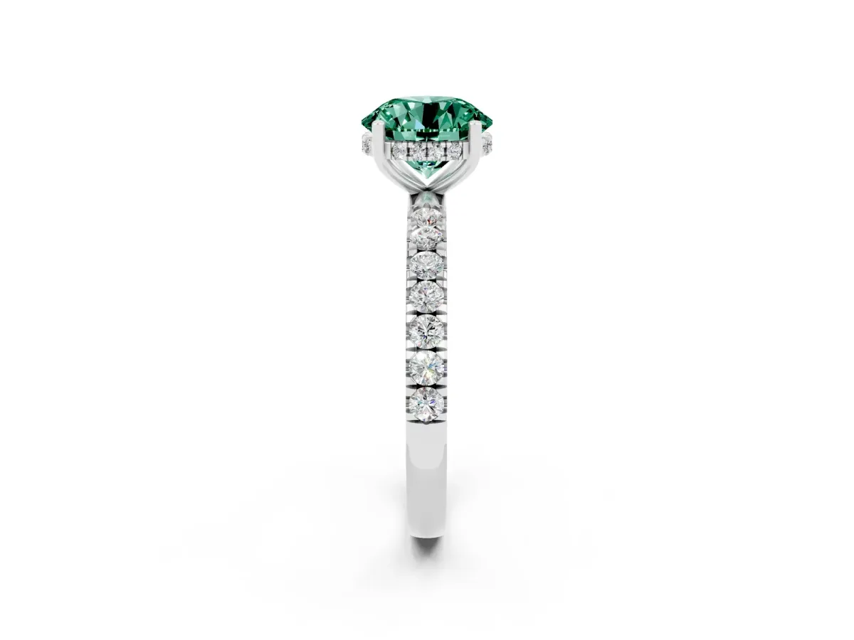 Round Cut Green Sapphire Pave Band Solitaire Ring with Round and Prong Setting Silver