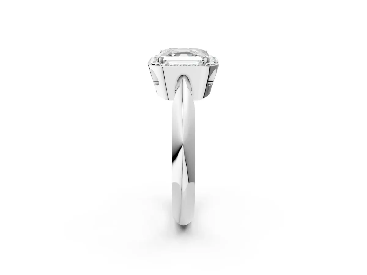 Asscher Cut Cut Diamond Halo Engagement Ring with Split Shank and Four-Prong Setting Platinum