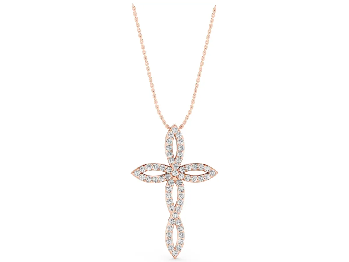 Marquise Diamond Pavé Cross Pendant Rose gold