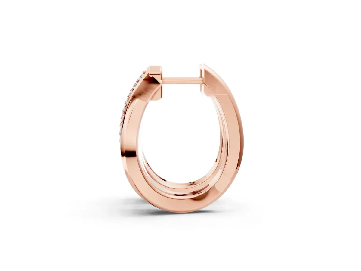 Round Diamond Double Row Huggie Hoop Earrings Rose gold