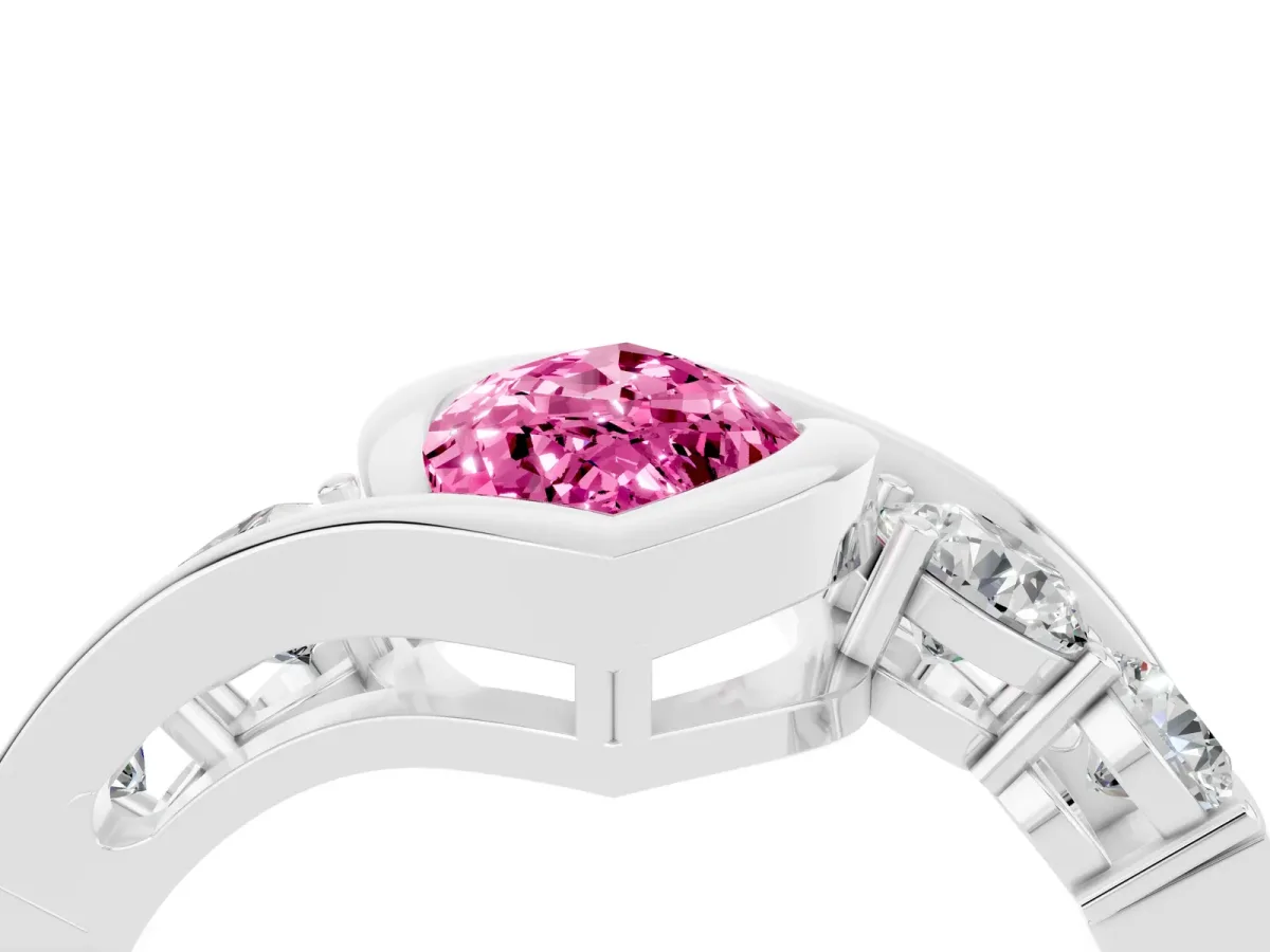 Bezel Set Marquise Cut Pink Sapphire Bypass Ring with Round Accents Silver