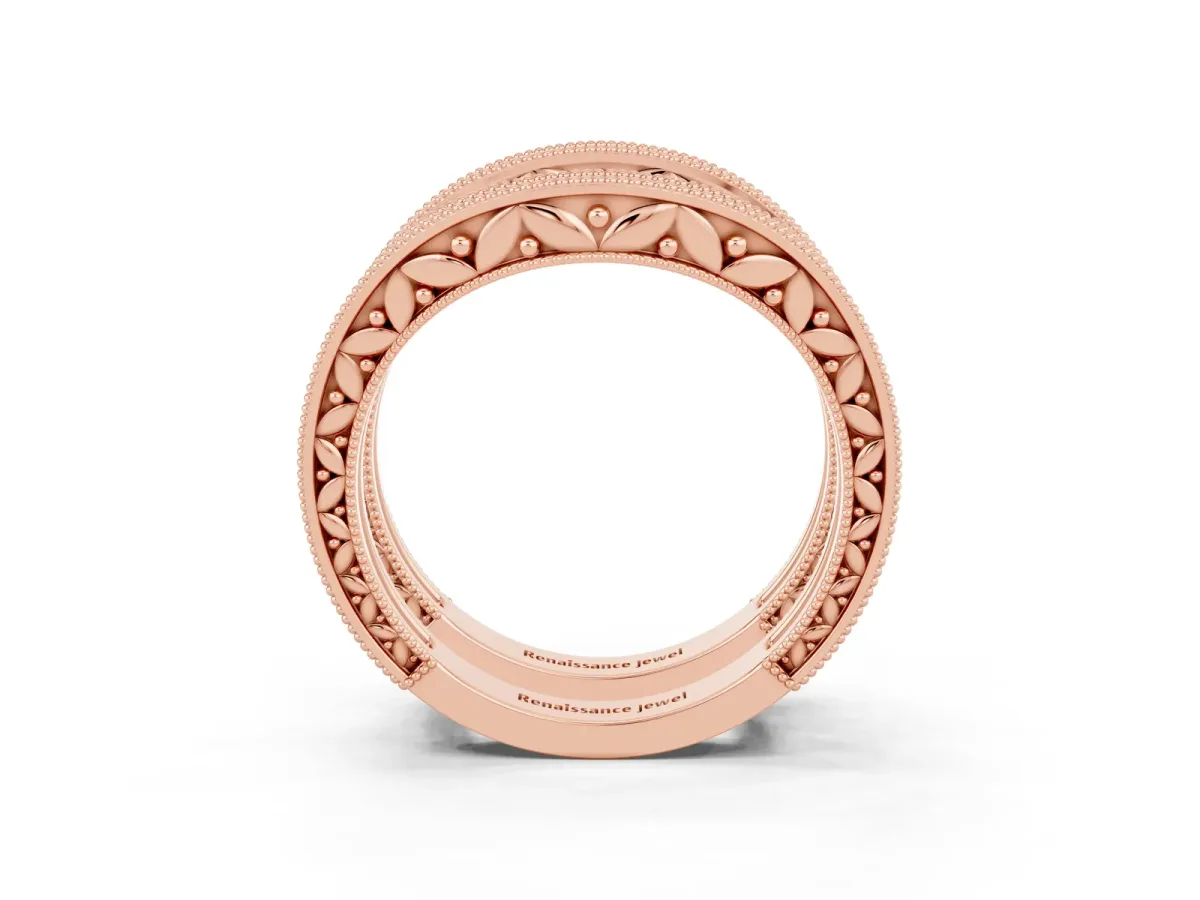 Round Green Sapphire Milgrain Eternity Band with Channel Setting Rose gold