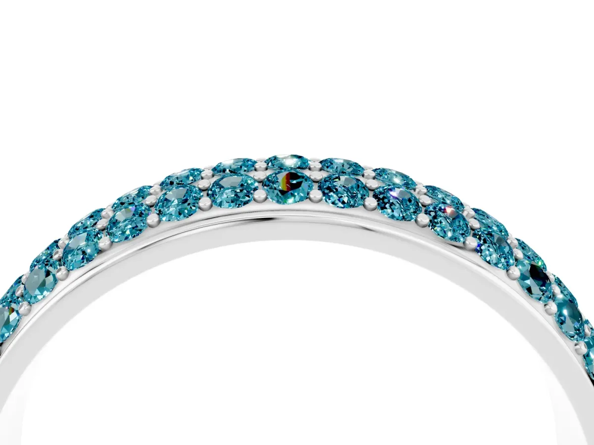 Three-Row Round Blue Topaz Eternity Band with Shared Prong Setting White gold