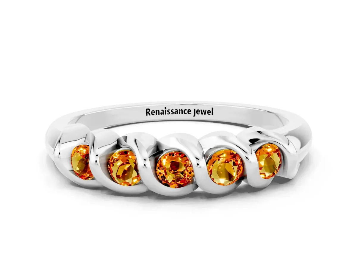 Round Citrine Eternity Band with Twist Prong Setting White gold