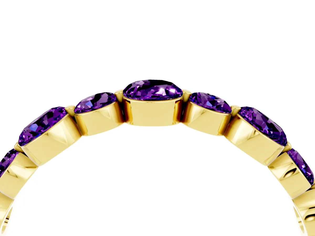 Round Amethyst Scalloped Prong Set Eternity Band Yellow gold