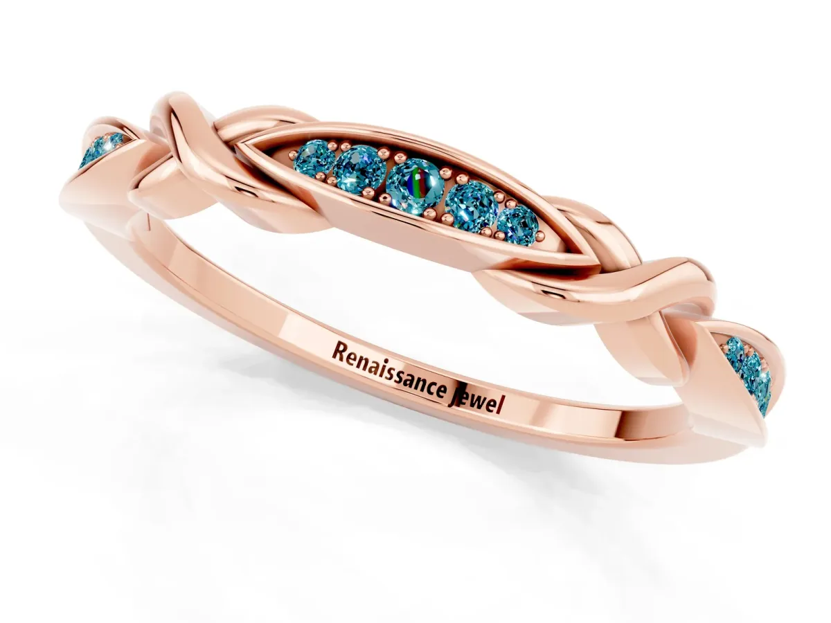 Twisted Marquise Blue Topaz Pavé Band with Shared Prong Setting Rose gold