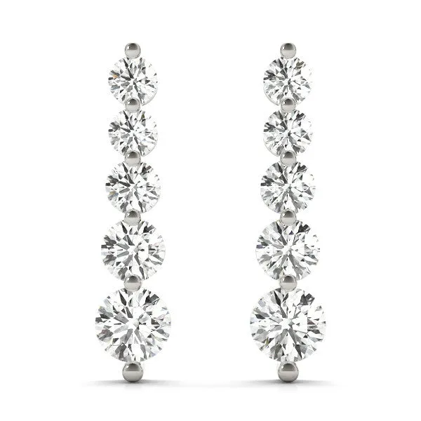 Round Diamond Prong Set Drop Earrings Silver