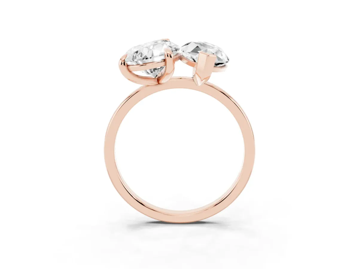 Pear and Marquise Toi Moi Ring with Prong Setting and Plain Band Rose gold