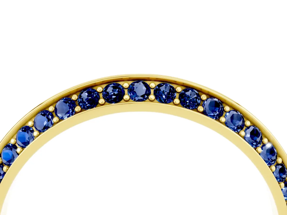 Double Row Pavé Round Blue Sapphire Eternity Band with Channel Setting Yellow gold