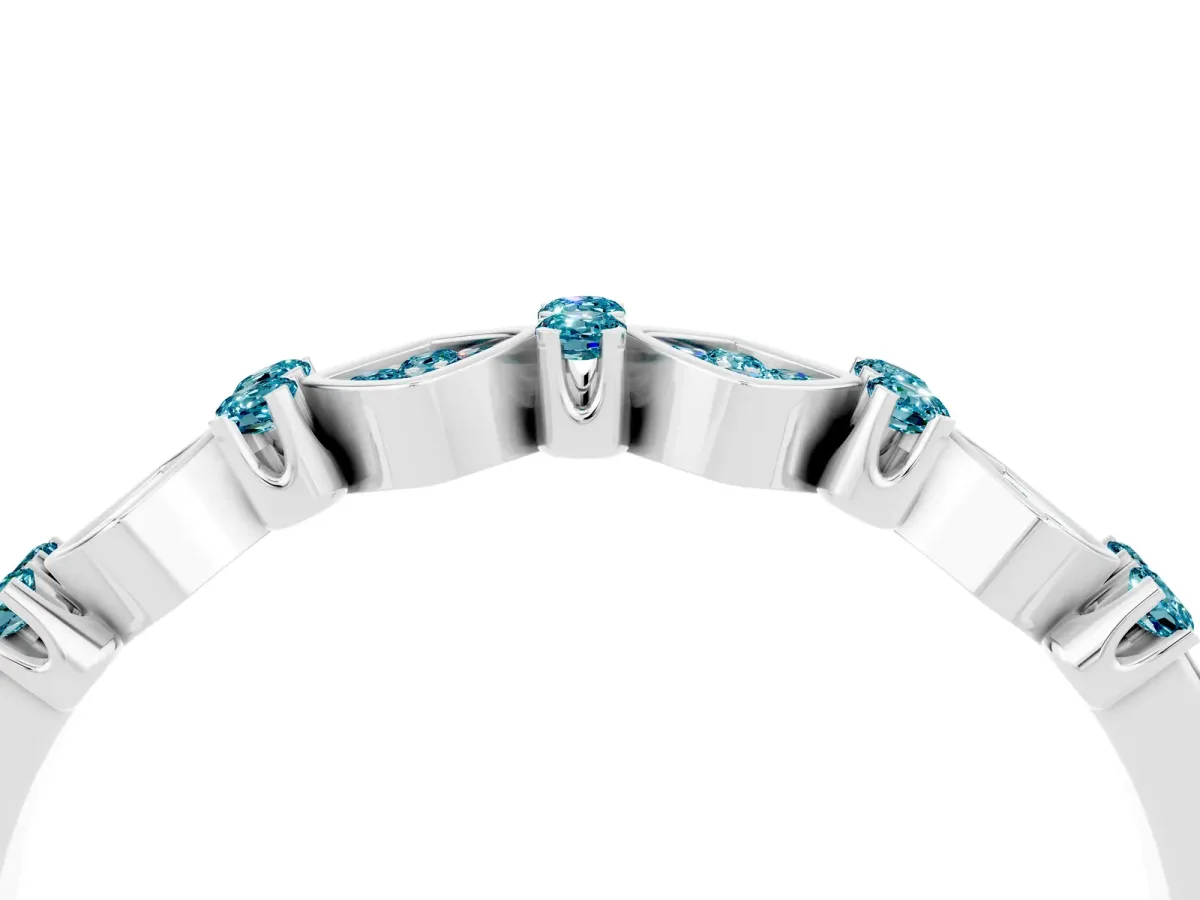 Pavé Cushion Blue Topaz Cluster Eternity Band with Prong Setting Silver