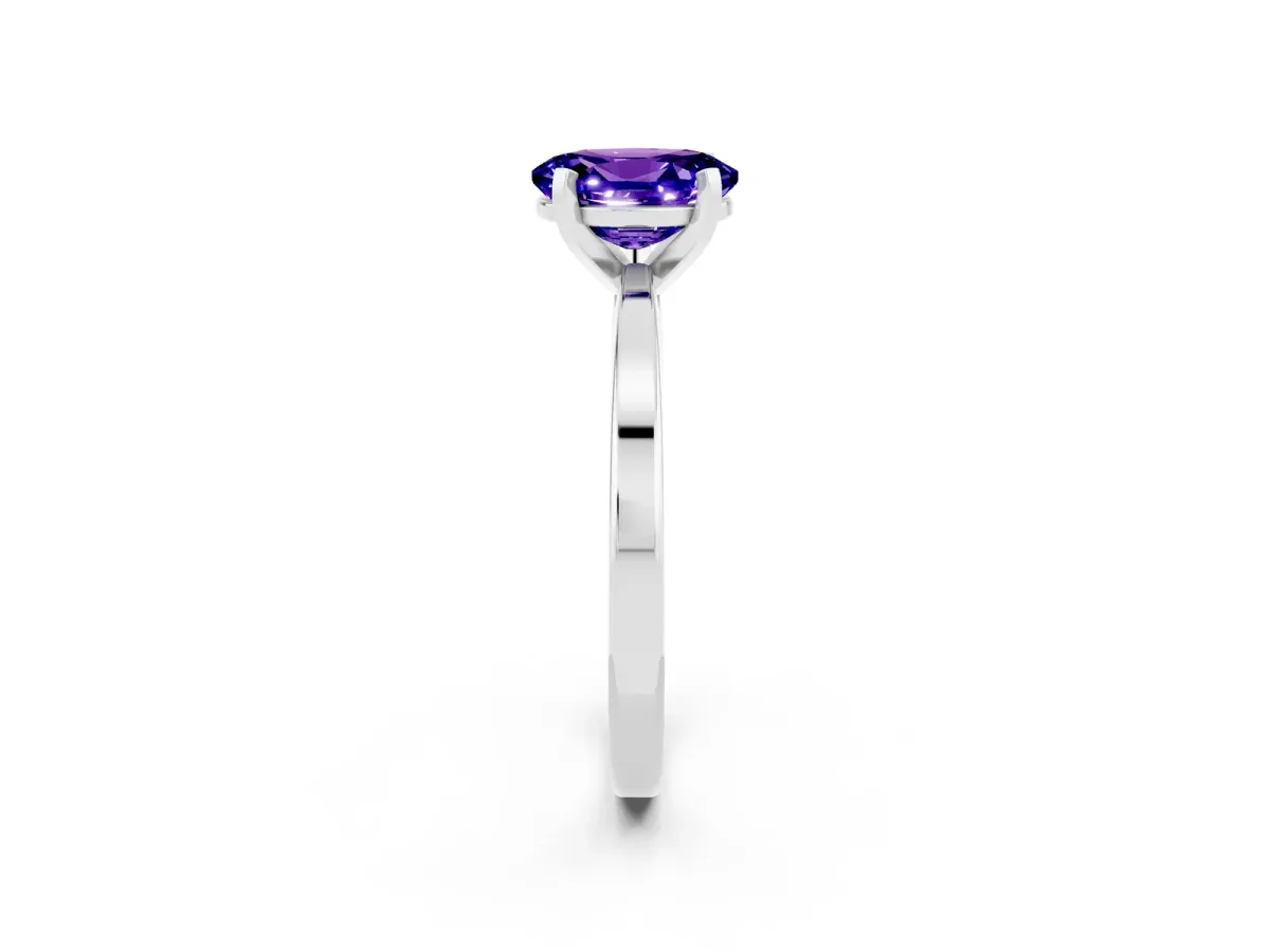 Oval Cut Tanzanite Solitaire Engagement Ring with Classic Band and Four-Prong Setting Silver