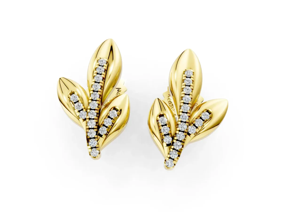 Round Diamond Olive Branch Stud Earrings Yellow gold