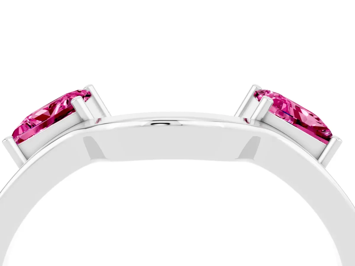 Princess Cut Pink Sapphire Two-Stone Open Band Ring with Four-Prong Setting Platinum