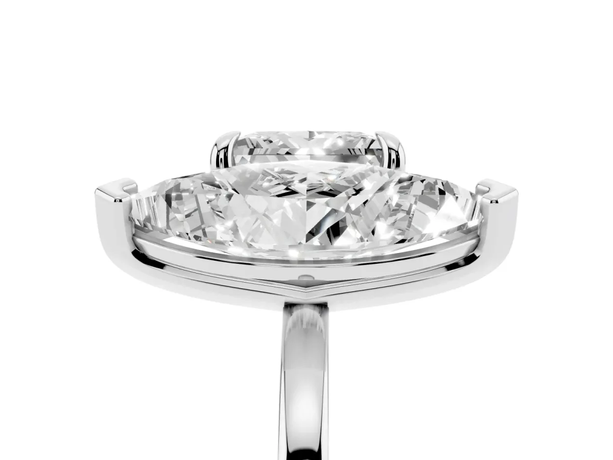 Marquise and Princess Toi Moi Ring with Prong Setting and Plain Band Silver