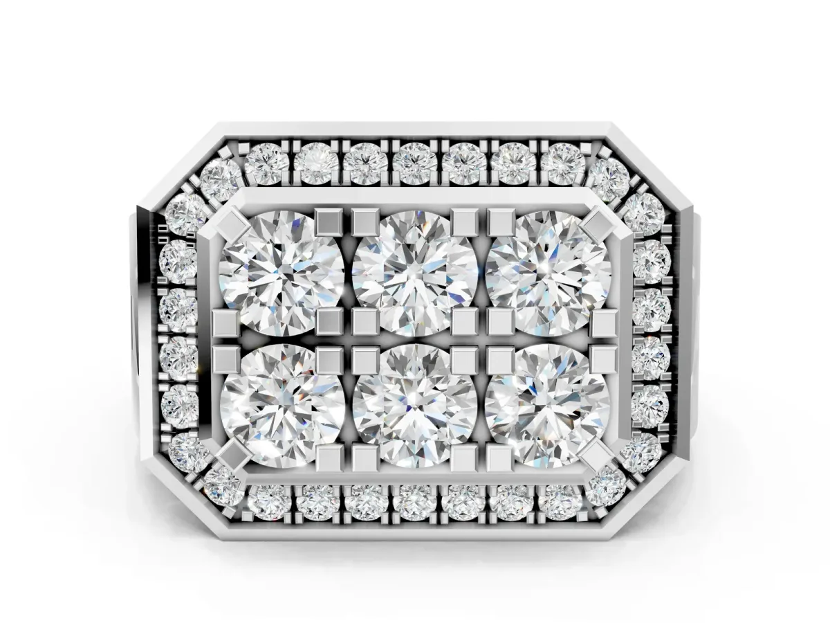 Round Diamond Cluster Halo Mens Ring White gold