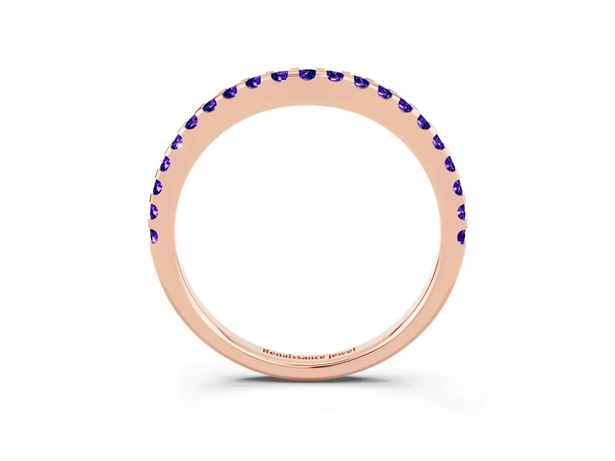 Round Tanzanite Pavé Curved Wedding Band Rose gold