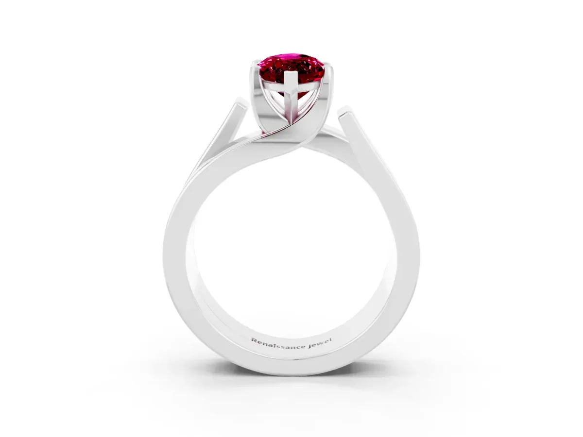 Modern Tension Set Marquise Cut Garnet Solitaire Wide Band Ring Silver