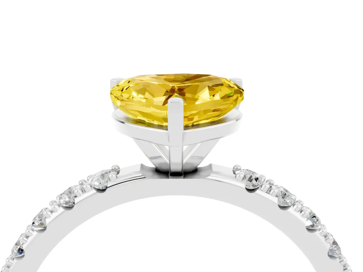 Heart Cut Yellow Sapphire Solitaire Pavé Band with Four-Prong Setting Silver