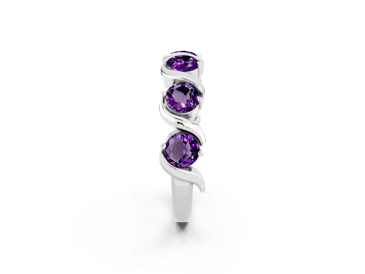 Six-Stone Round Amethyst Wave Band with Shared Prong Setting White gold