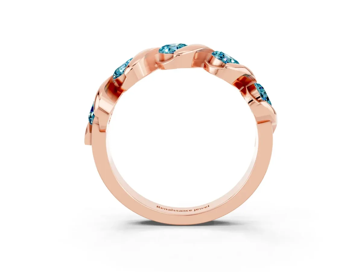 Round Blue Topaz Wave Band with Channel Setting and Shared Prongs Rose gold