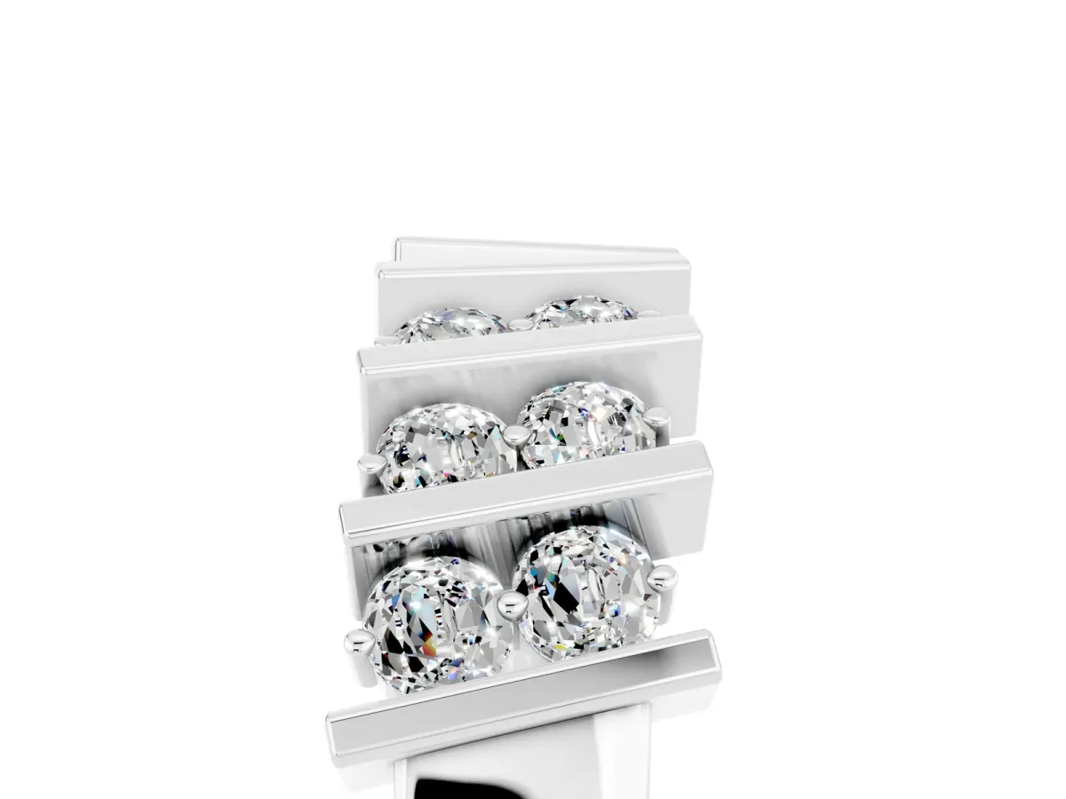 Channel Set Round Moissanite Anniversary Band with Vertical Prongs Silver