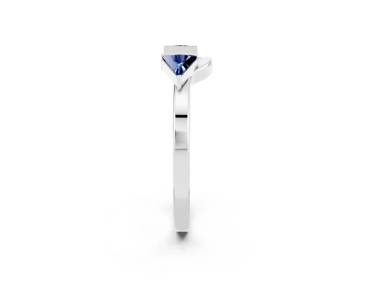 Trillion Blue Sapphire Open Band Ring with Bezel Setting Silver
