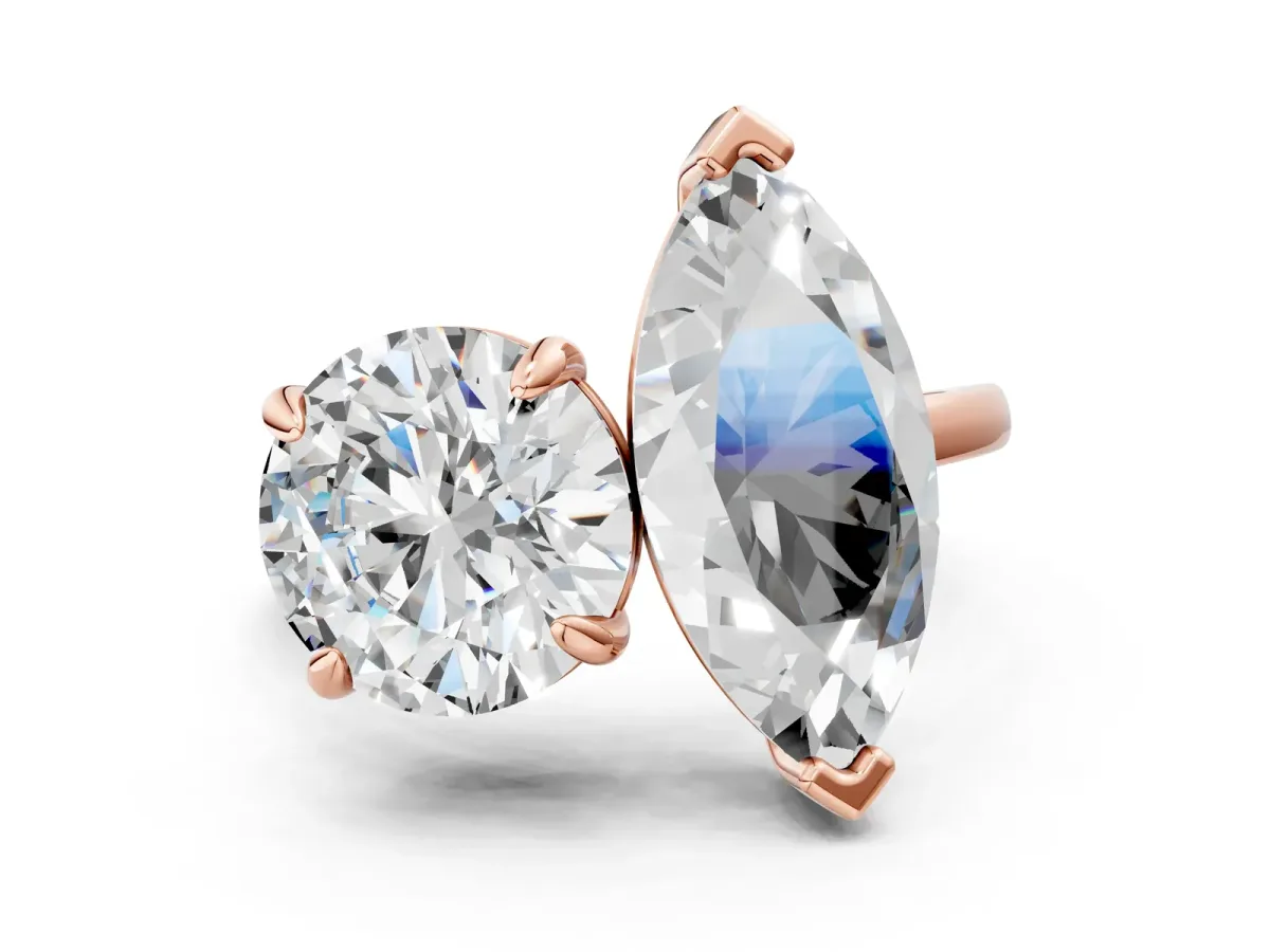 Round and Marquise Toi Moi Ring with Prong Setting and Plain Band Rose gold