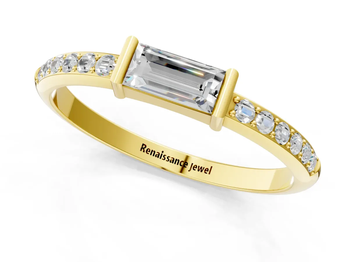 Baguette Diamond Pavé Band with Bar Setting Yellow gold